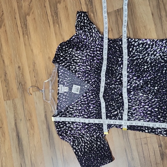 MOTHERHOOD MATERNITY "Black Diamond" Black White Purple Faux Wrap Midi Dress - Picture 8 of 9